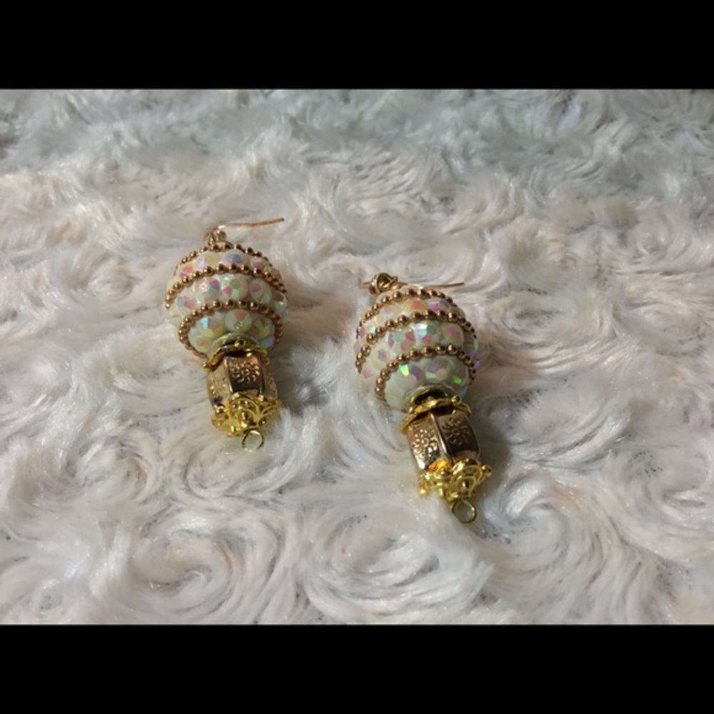 Iridescent Crystal Bead Dangle Earrings